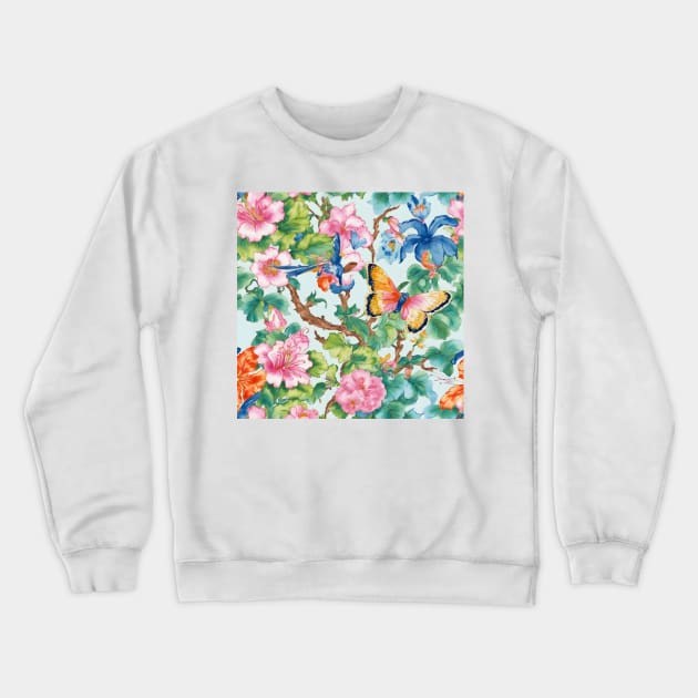 Modern chinoiserie flowers, birds and butterflies pattern Crewneck Sweatshirt by SophieClimaArt